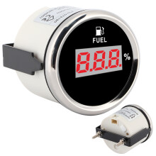2in 190ohm Fuel Gauge Digital Oil Level Meter Percentage for 12V/24V Yacht Boat Cat MotorcycleBlack Dial Silver Frame