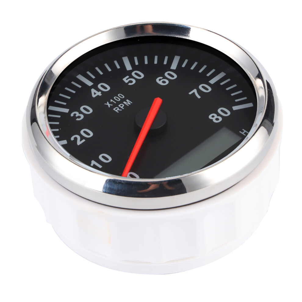 85Mm Pointer Digital Tachometer 8000Rpm Led Backlight Guage Waterproof Marine Hourmeter For 12V/24V Car Boatblack Dial Frame Red/Silver 3111323492575