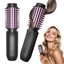 3 in 1 Cordless Heated Curling Brush, 40mm Hair Curler & Volumiser, 7000mAh Type-C Rechargeable, 4 Heat Settings, Black