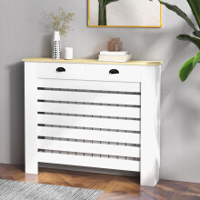(M) HOMCOM Radiator Cover with Drawer, Horizontal Slat, White