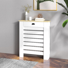 (S) HOMCOM Radiator Cover with Drawer, Horizontal Slat, White