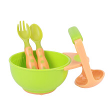 4pcs Baby Food Masher Mash Serve Freshfood Bowl Infant Feeding Suction Bowl Spoons SetOrange and Green