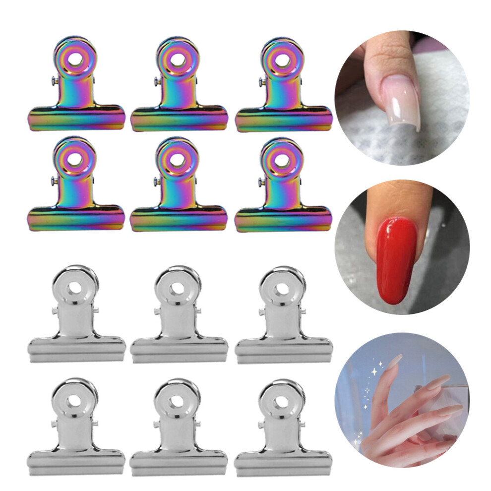 12pcs Nail Tips Clips Multifunctional Finger Extension Clips Metal File Paper Clips