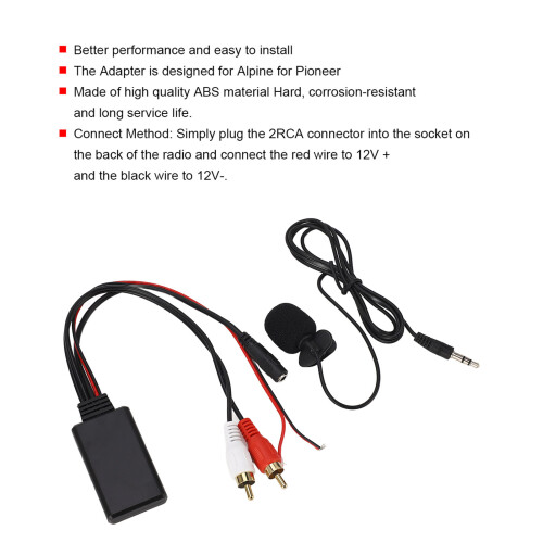 Bluetooth AUX Module 2 RCA Cable Adapter with Hands‑Free Microphone for for Alpine for Pioneer 2