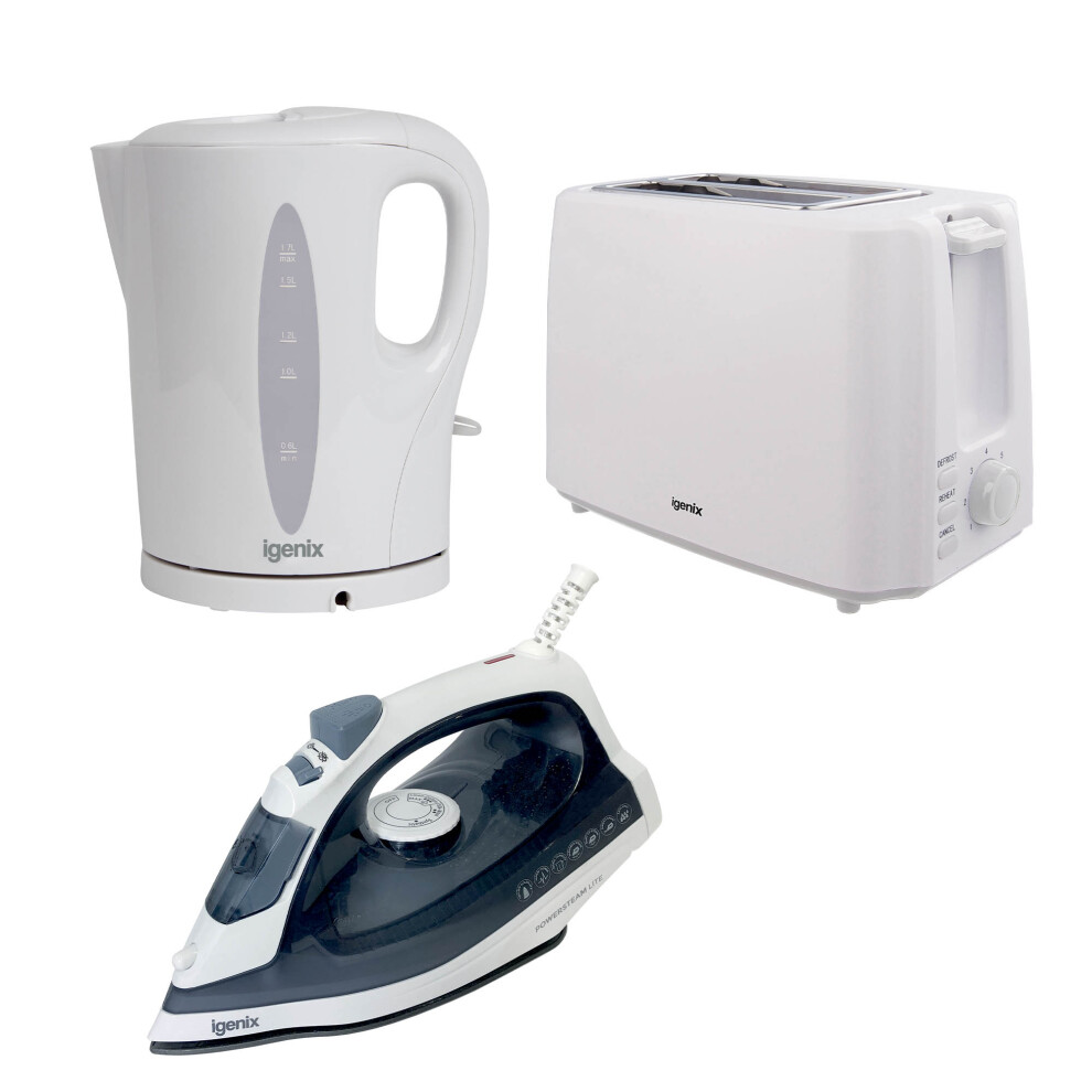 Igenix, Kettle 1.7L, 2 Slice Toaster & Iron Set, White