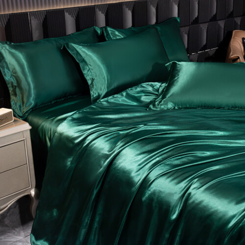 Luxury Silk 4-Piece Bedding Set with Printed Dyeing2.0m bed sheet four piece set