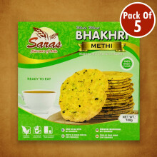 Saras Bhakhri Methi – Roasted Whole Wheat Flatbread Snack with Fenugreek – 180g (Pack of 5)