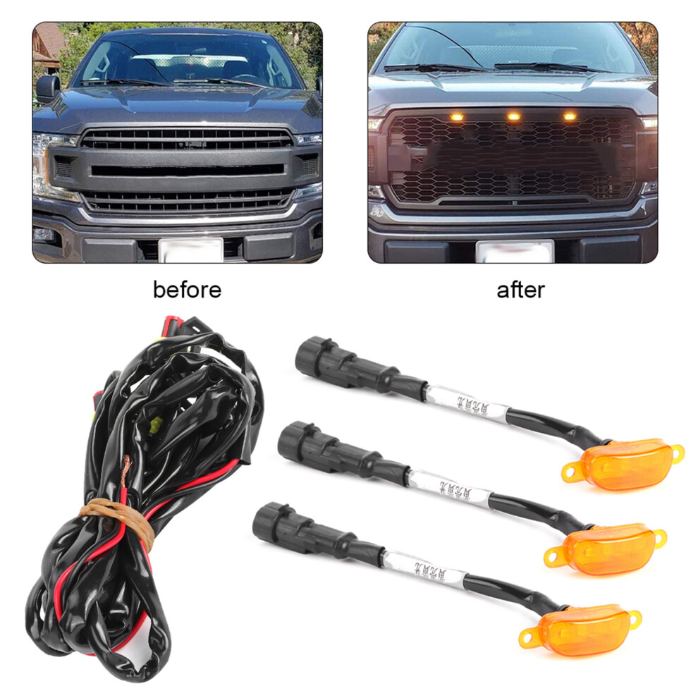 3Pcs Car Grille With Harness High Brightness Fit For Ford Fâ150 Raptor 2010Â2014 2017ÂUp Lens Light/Yellow 8721323533830
