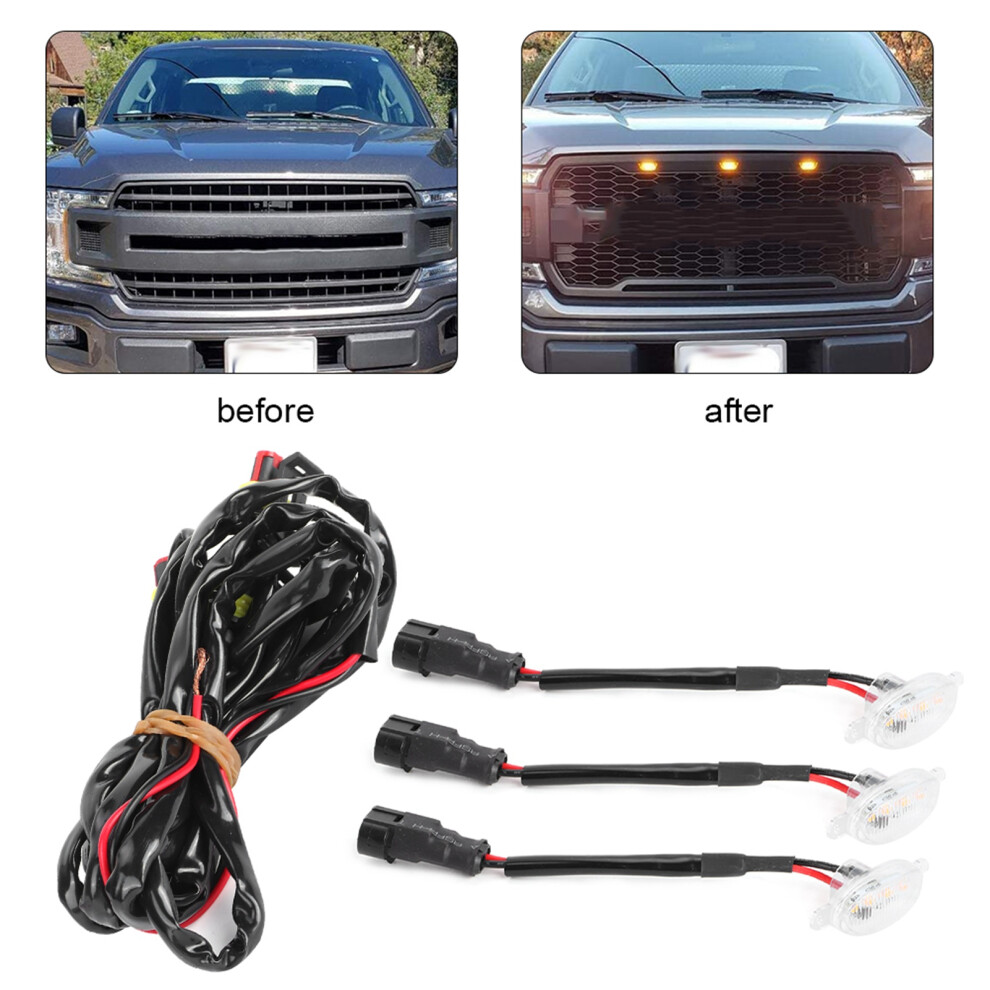 3Pcs Car Grille With Harness High Brightness Fit For Ford Fâ150 Raptor 2010Â2014 2017ÂUp Lens Light/White 9431323533844
