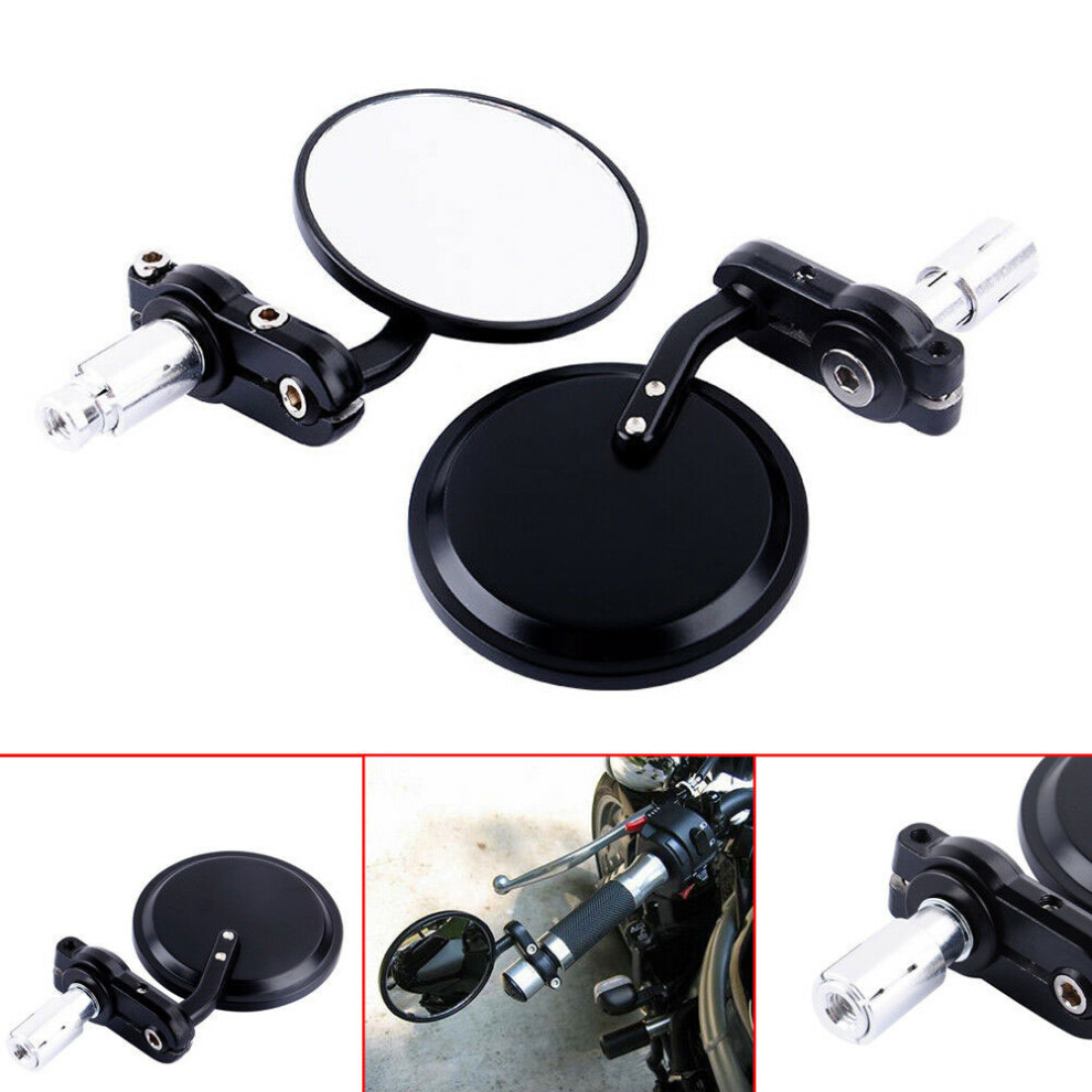 1 Pair Aluminum Round Side Mirrors Rearview 7/8In Bar End Motorcycle Motorbike 7691323538597
