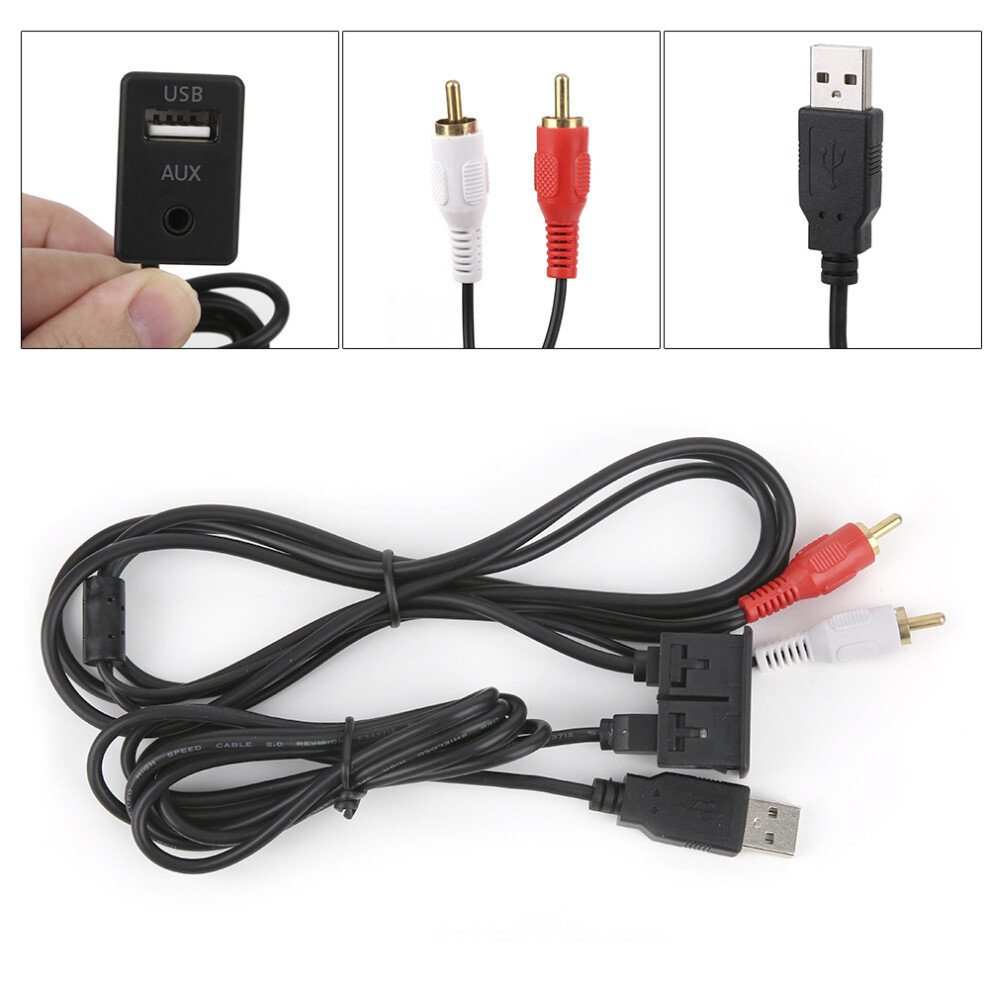 3.5Mm 3.3Ft Extension Wire Usb Aux Stereo Female To 2 Rca Male Cable For Car Boat Motorcycle 9381323542035