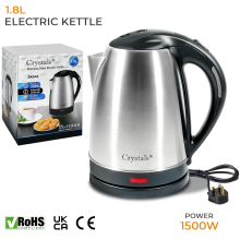 Electric Kettle Stainless Steel Cordless Jug 1.8L Overheat Protection
