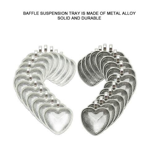 60pcs Pendant Trays Heart Shaped Pendant Setting Cabochon Base Setting with Glass Cabochon 2