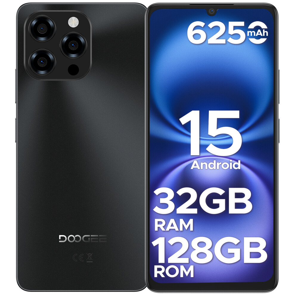 Doogee (Black) Note 58 Android 15 Unlocked Cellphone,32Gb+128Gb/2Tb With 6.75" Hd+ Screen, 6250Mah Battery,4G Dual,Widevine L1/Nfc/Otg/Face Unlock Black
