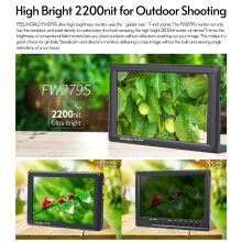 FEELWORLD FW279S 7 Inch 2200nit Ultra Bright Daylight Viewable Camera Field Monitor Thin Design 3G-SDI 4K HDMI Input Output 1920*1200 IPS P