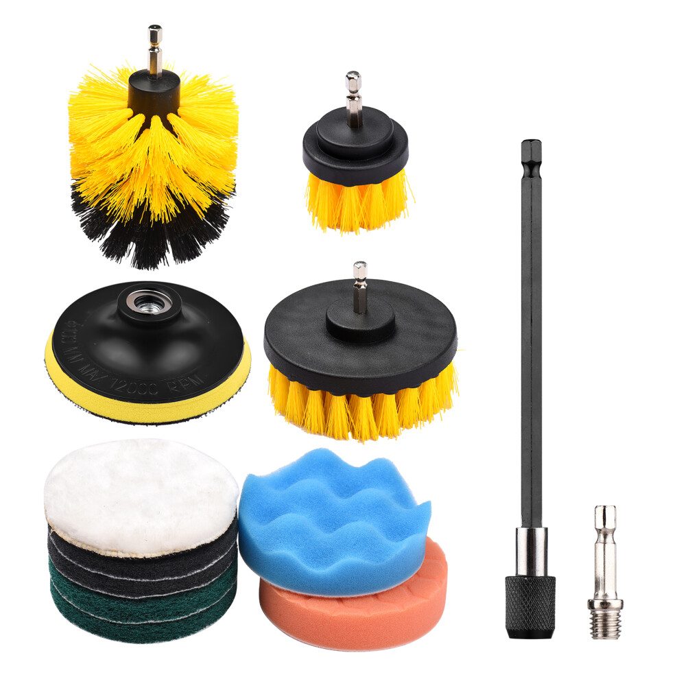12Pcs/Set Electric Drill Brush Scrub Pads Kit Power Scrubber Cleaning Kit Cleaning Brush Scouring Pad For Carpet Glass Car Clean 7611323548686