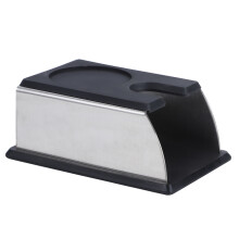 Accessoire pour machine à café, support de tassage en acier inoxydable, conception amovible pour un nettoyage facile.