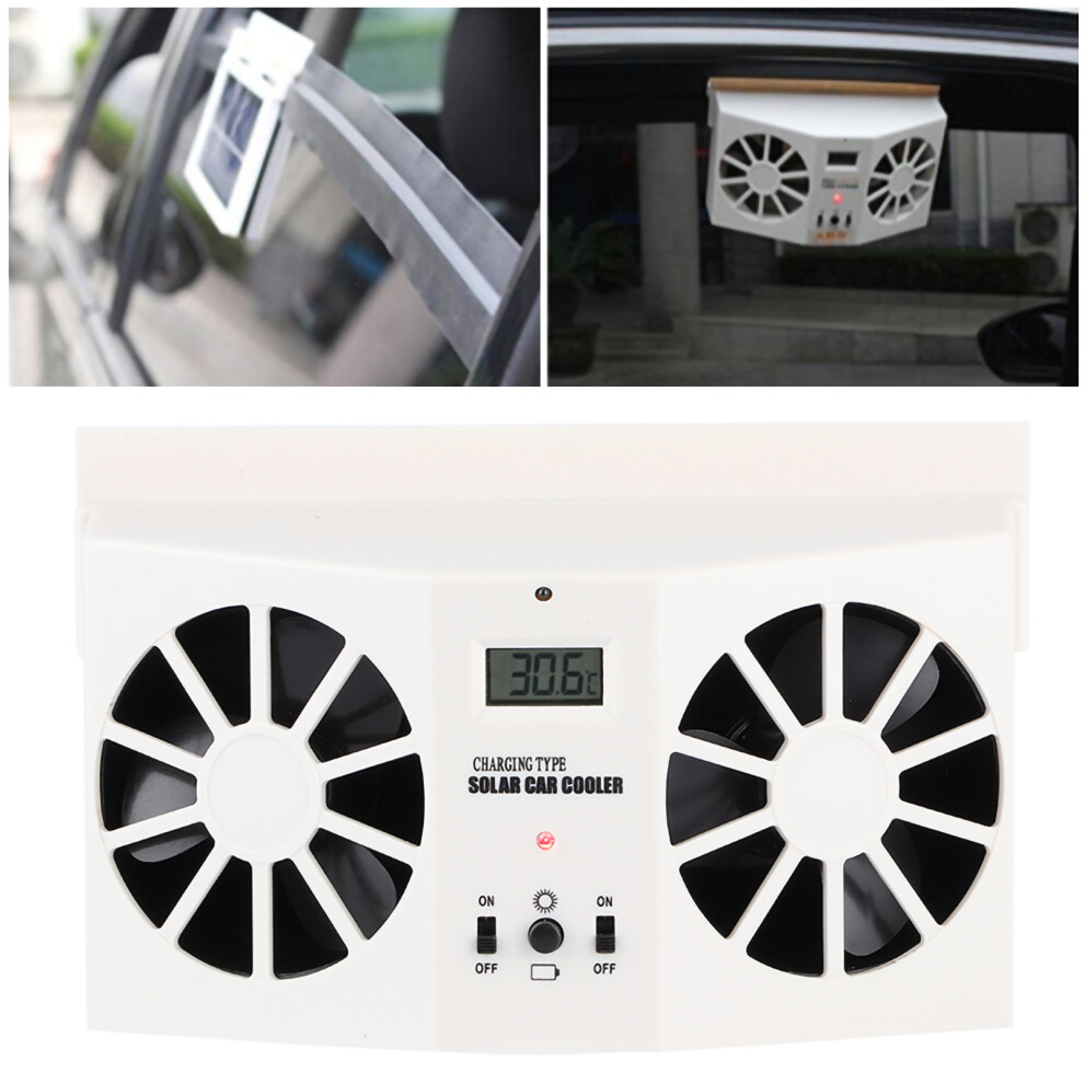 Car Solar Powered Cooler Fan Air Ventilator Exhaust Radiator Cooling White 3521323552238