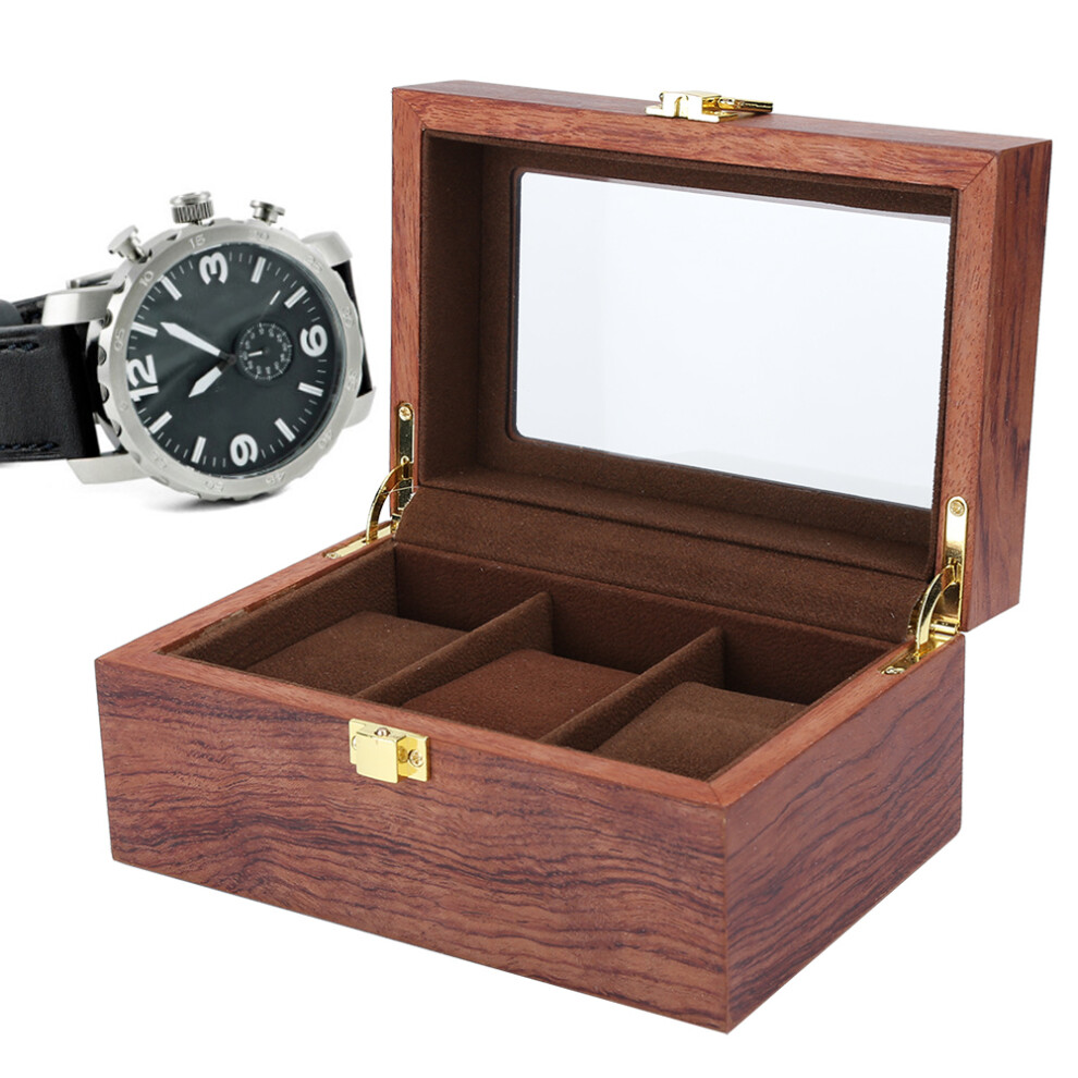 Wooden 3 Grid Watch Display Box Transparent Window Anti&#8209;Slip Watch Storage Box-image-OPC-PHW7VRC-NEW