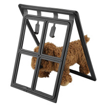Plastic Pet Dog Puppy Cat Door Magnetic Locking Safe Flap for Screen Window Gate (Black XL)
