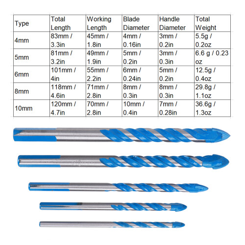 5pcs Center Drill Ceramic Tile Drill Bit DIY Wall Hole Drilling Tool Bit (4mm 5mm 6mm 8mm 10mm) 2