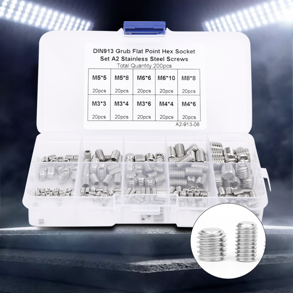 200Pcs Stainless Steel Flat Point Hex Socket Grub Screw For Precise Instrument M3/M4/M5/M6/M8 7621323567563