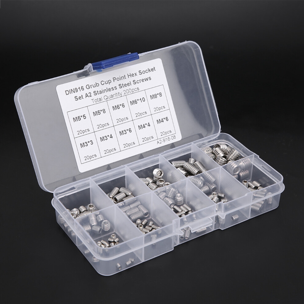 200Pcs Stainless Steel Cup Point Hex Socket Grub Screw For Precise Instrument M3/M4/M5/M6/M8 4601323568923