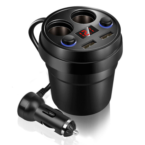 Cup Dual USB Car Charger with Wire Multifunction Cigarette Lighter for Phone Tablet PC 1