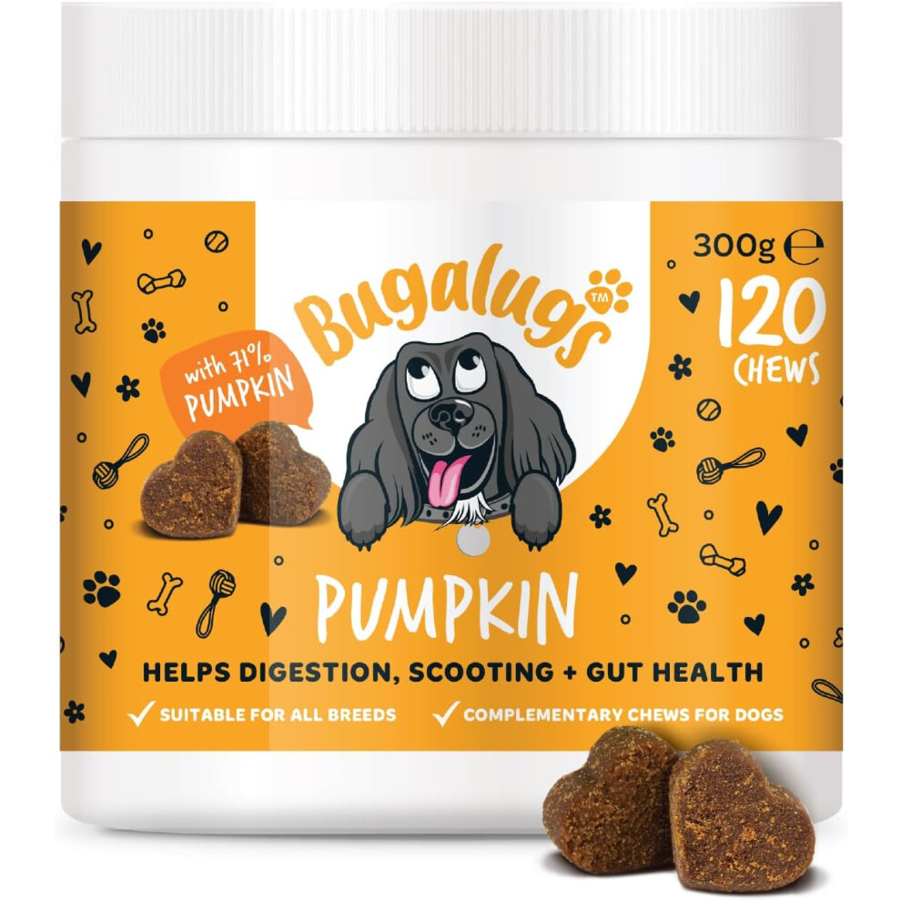 Bugalugs Dog Chews With Pumpkin Powder For Dogs - Natural Dog Treats With Pumpkin Puree Scooting + Gut Health