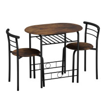 (Rustic Brown) 3 Pcs Dining Table 2 Chairs Set Kitchen Breakfast Furniture Compact Space Saving