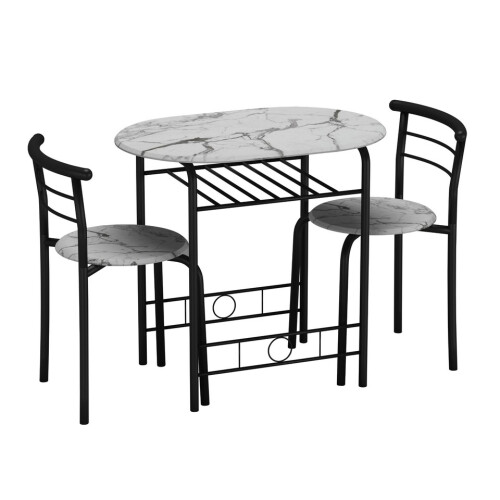 URBN Living (White Marble) 3 Pcs Dining Table 2 Chairs Set Kitchen Breakfast Furniture Compact Space Saving