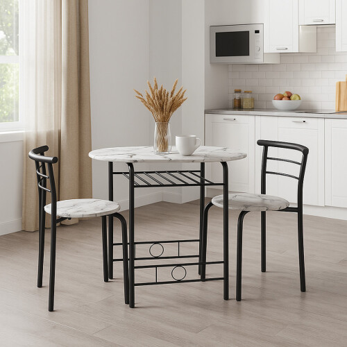 URBN Living (White Marble) 3 Pcs Dining Table 2 Chairs Set Kitchen Breakfast Furniture Compact Space Saving 2