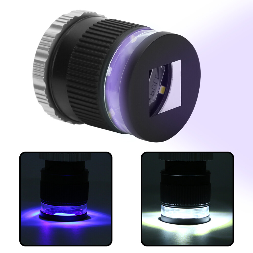 Optical Magnifier Cylindrical Scale 30X Zoom Jewelry Loupe with LED Lights UV Lamp