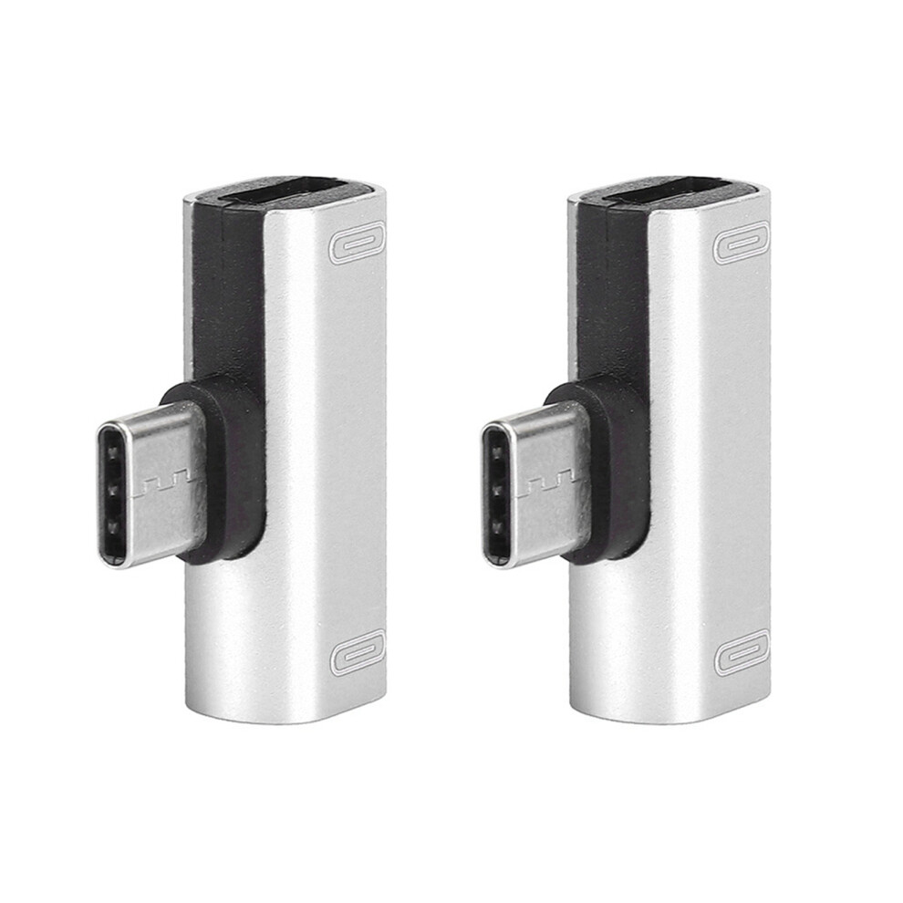 2Pcs Typec Converter Splitter Dual 2 In 1 To Headphone Usb Audio Charger Adapter ( ) Silver 5041323576846