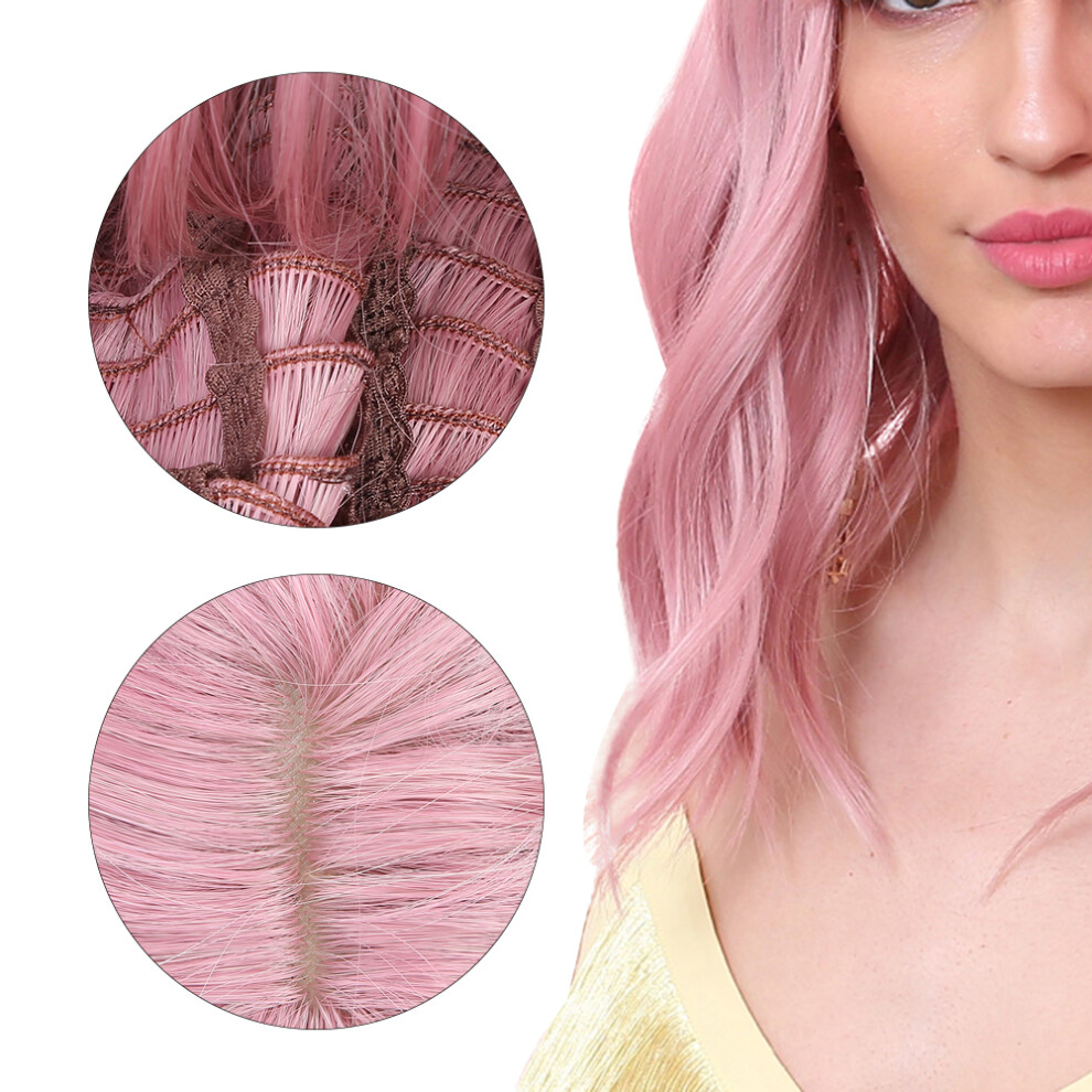 Unisex Pink Lc210-1 Curly Wavy Wig Pastel Short Bob Synthetic Wigs Cosplay Costume Wigs For Women