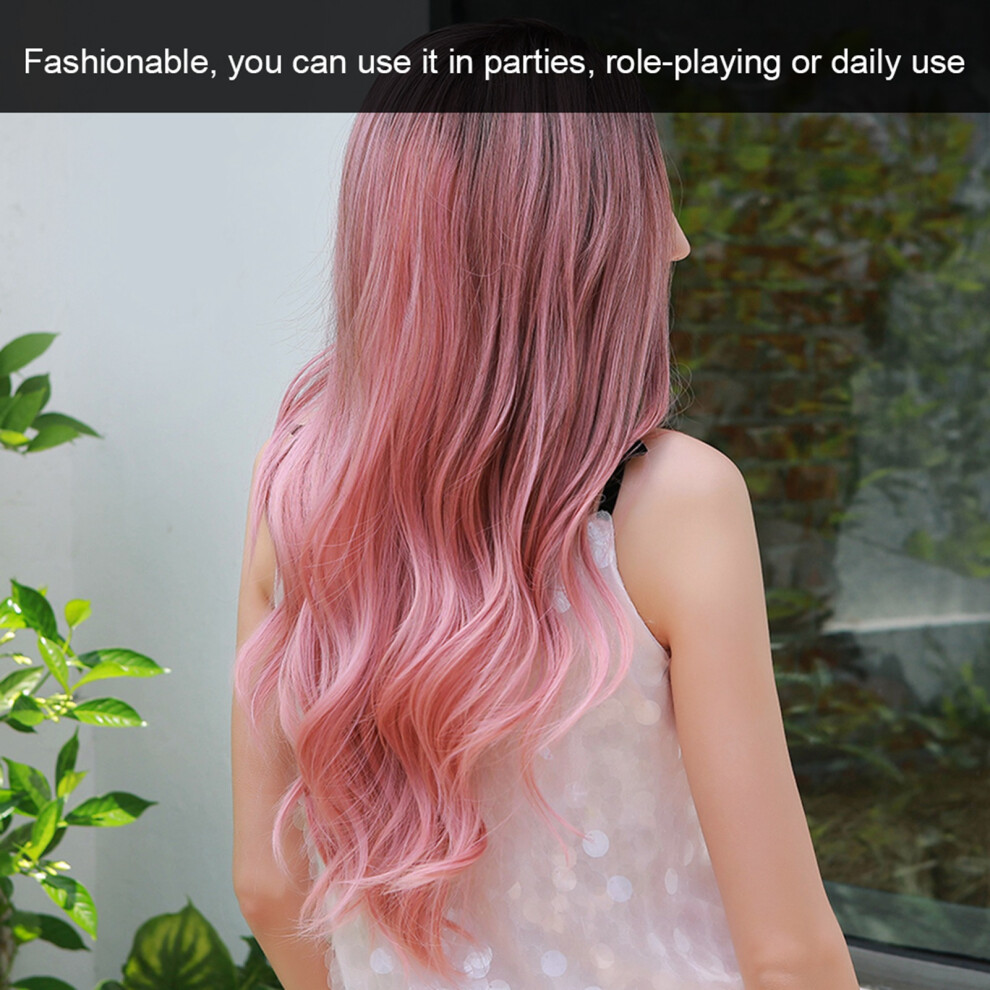 Unisex Pink Lc313-1 Long Wavy Wig Middle Part Curly Full Hair Synthetic Cosplay Costume Wigs For Women