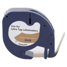Etikettenband Ersatz 12 mm x 4 m Schwarz auf Gold für Etikettierer