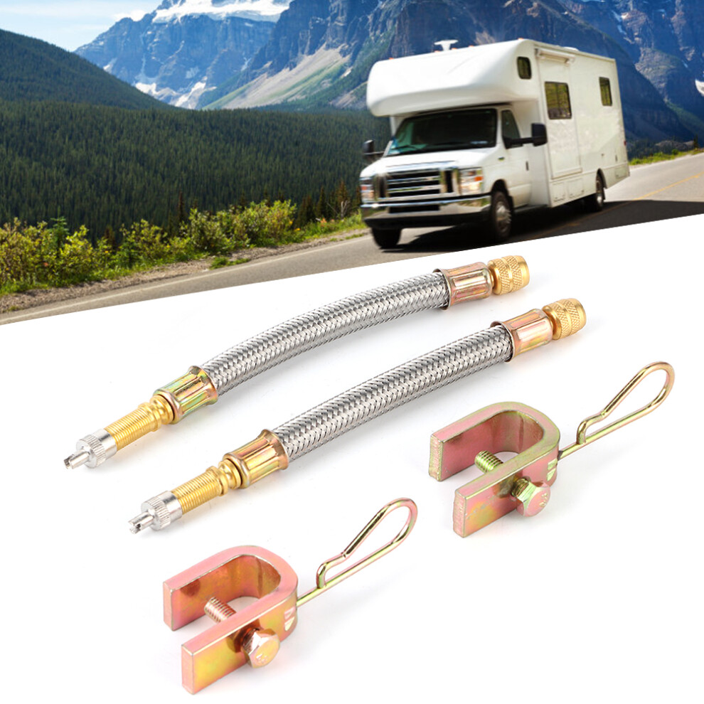 2Pcs Tire Valve Stem Extension Adaptor Stainless Steel Braided Hose Car Universal 150Mm 4611323581426