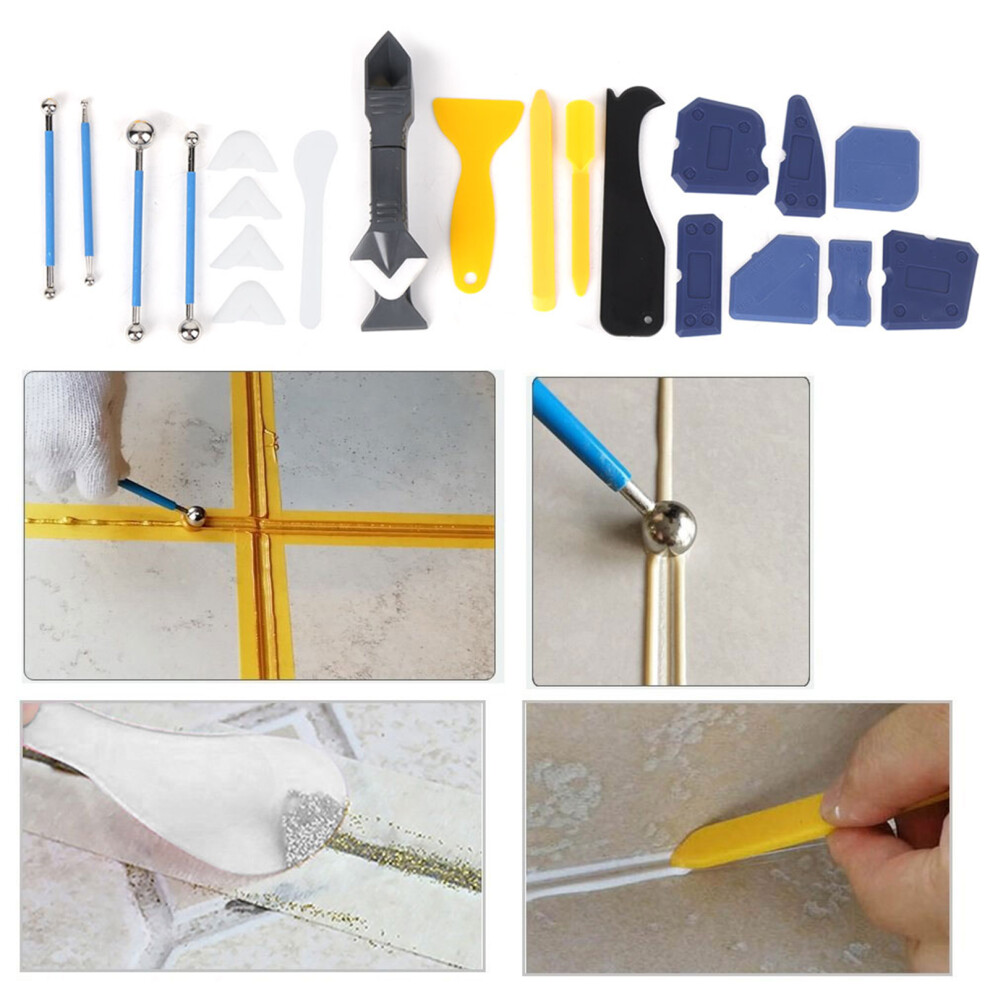 22Pcs/Set Plastic Sealant Spreader Glass Glue Caulking Scraper Sewing Beautify Tool Kit For Molding Grouting Resin 7651323581757