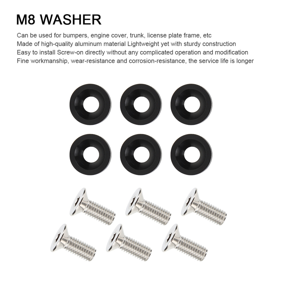 6Pcs M8 Universal Gasket Washer Spacers Car Motorcycle Modified Fender Front Rear Bumper Decoration Black 8451323586283