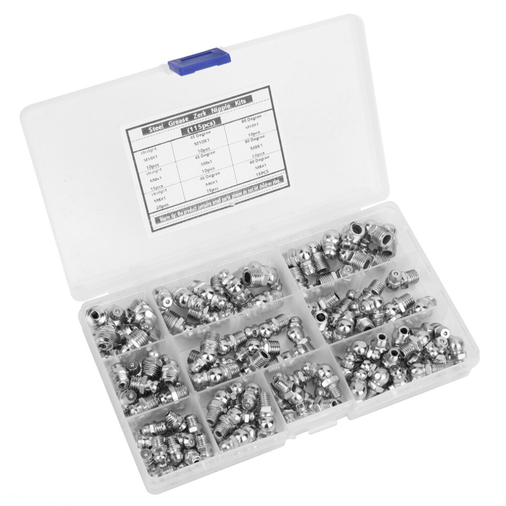 115Pcs Steel Grease Zerk Nipple Fitting AntiCorrosion AntiRust M6 x 1 M8 x 1 M10 x 1-image-OPC-PHW7ZPF-NEW