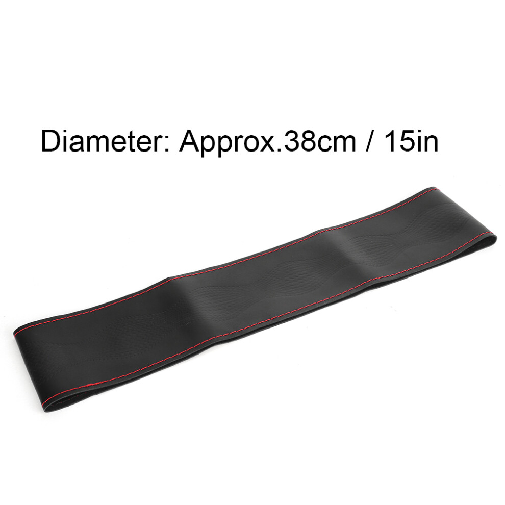 38Cm 15In Leather Steering Wheel Cover Universal Diy Embossing Needles&Thread Kit Car Interior Decoration( ) Black/Red 4331323594096