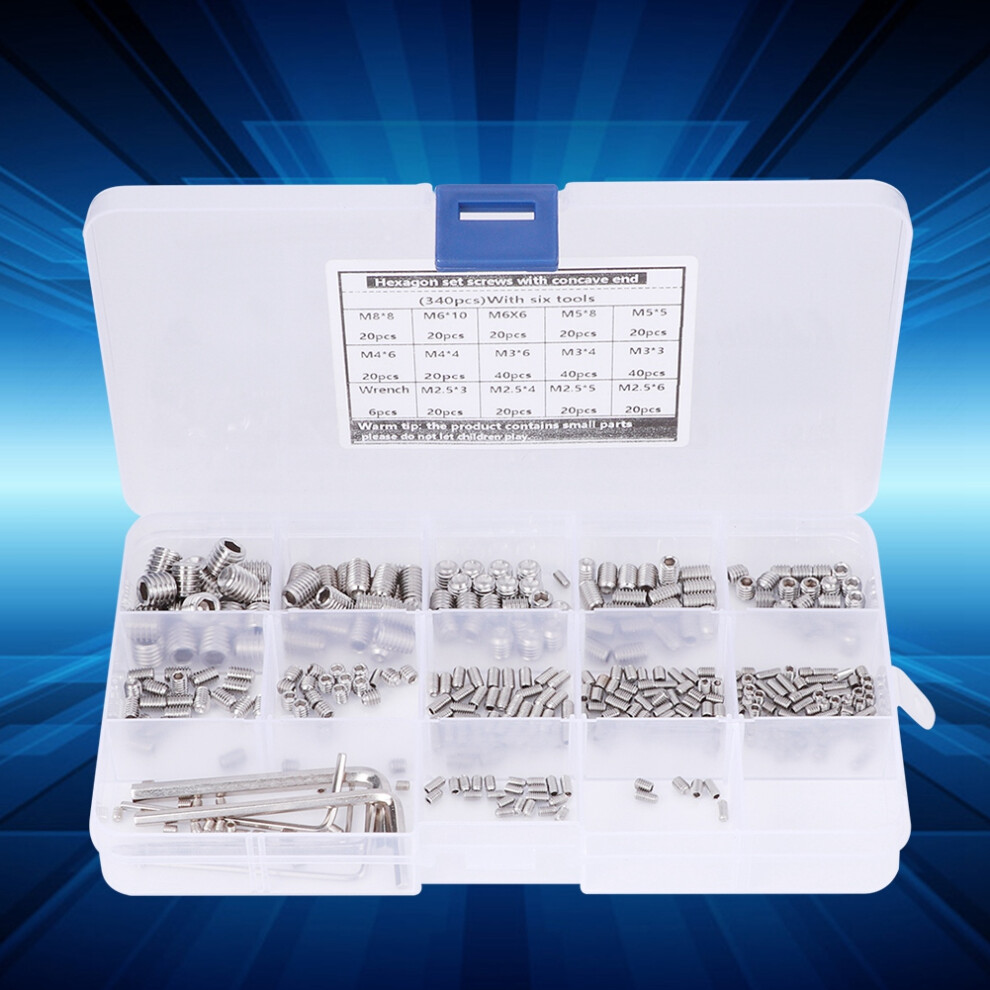 340Pcs Set Screw 304 Stainless Steel End Hex Adapter Machine 6 Wrench Hardware Parts 4981323594574