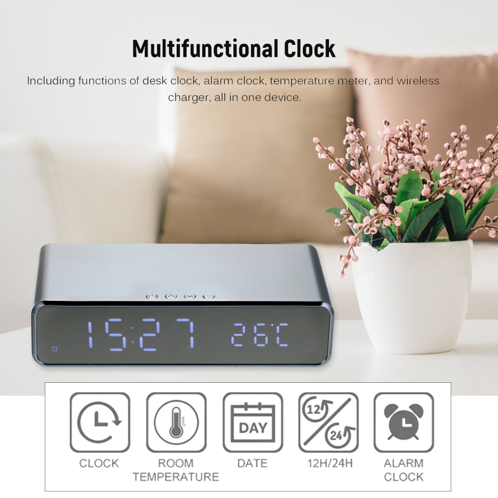 Wireless Charger Desk Clock Led Digital Clock Temperature Meter / Switchable Wireless Charging Device Multifunctional Led Alarm Clock Wi 8721323595111