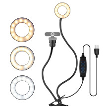 Andoer 3,5-Zoll-USB-Ringlicht-Set mit Handy- und Webcamschuh, dimmbar, flexible Arme