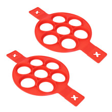 Silikon 2 Stück Antihaft-Runde Eier- und Pfannkuchenform, Rot, 7 Löcher