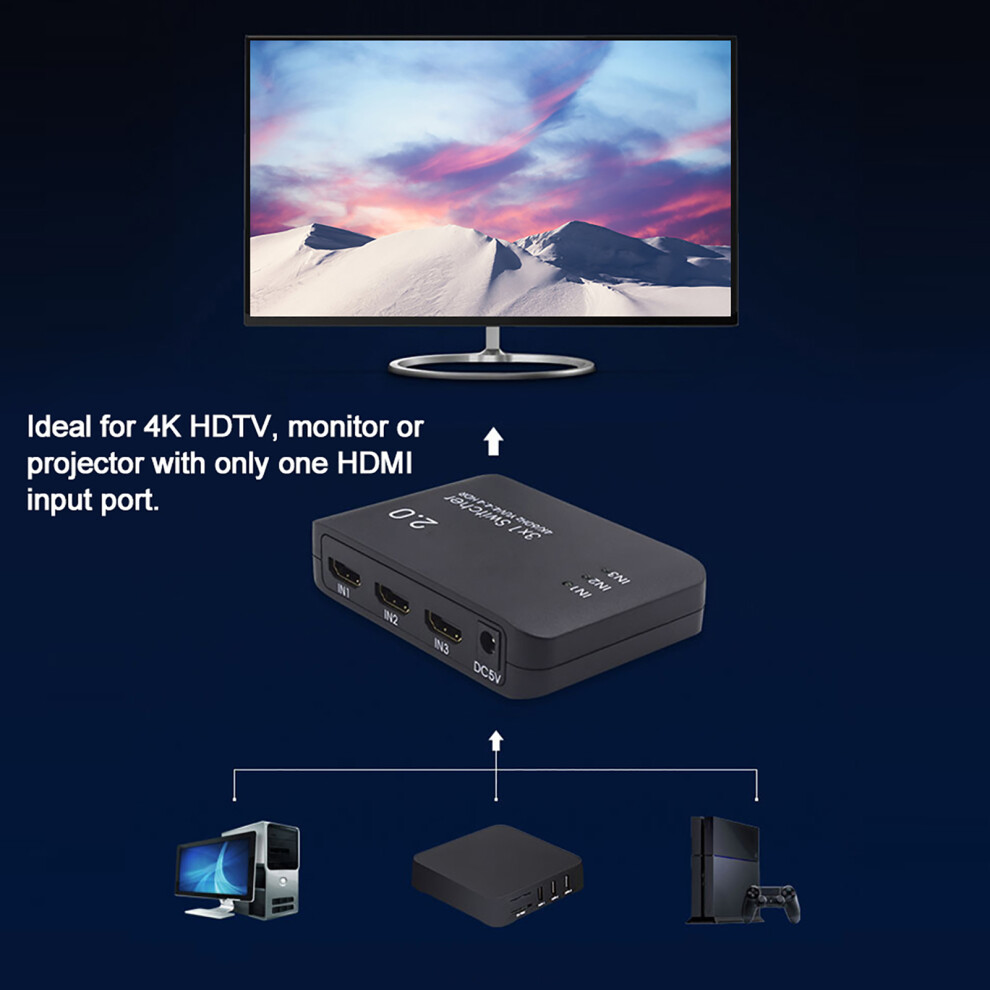 4K High Definition Multimedia Interface Switcher 3 Input 1 Output Splitter Adapter Hd Ir Remote Control Abs With Led Indicator 6951323601587