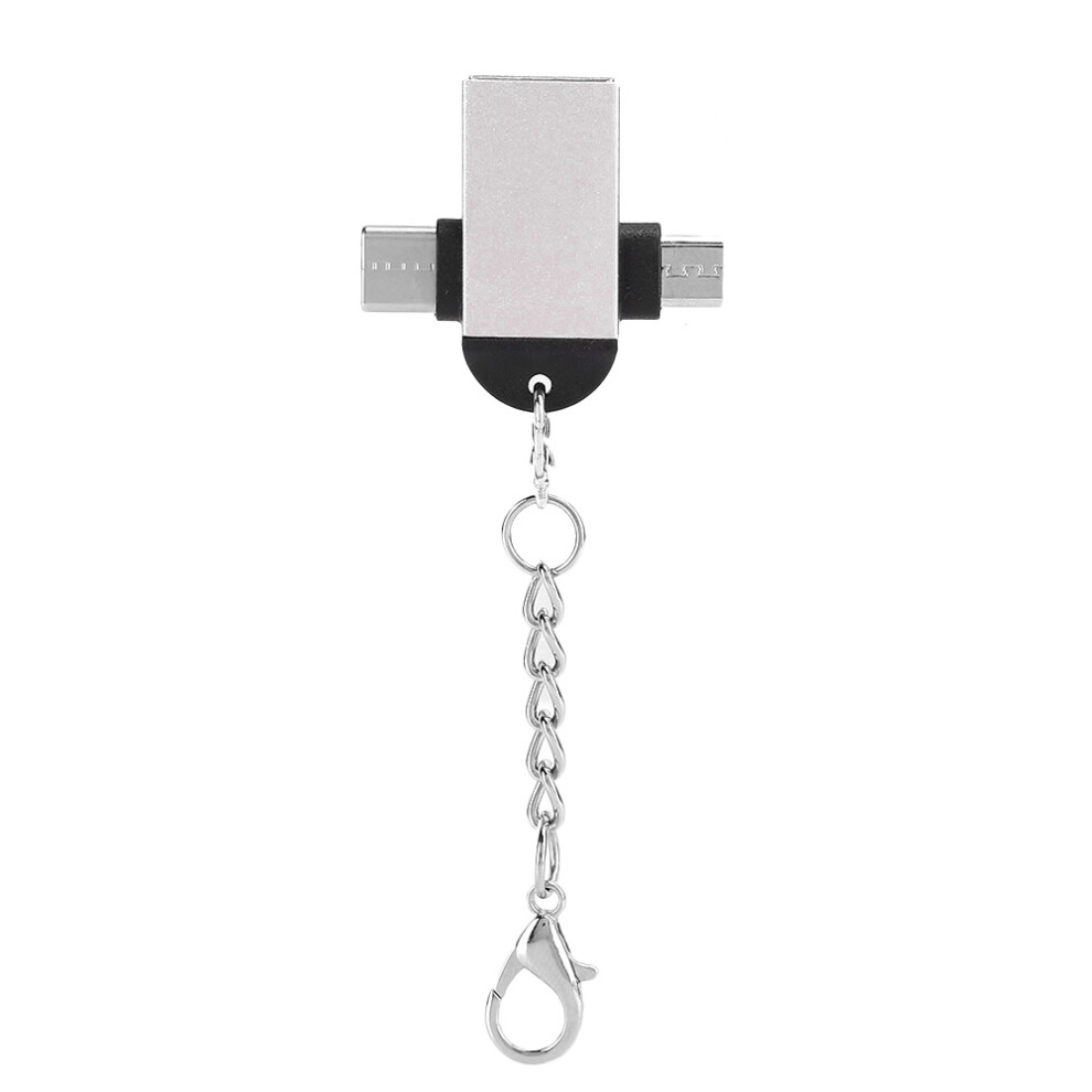 2PCS Aluminium Alloy Shell 2 In 1 OTG Converter USB 3.0 to Micro USB Type C Adapter with Chain for AndroidSilver with Chain-image-OPC-PHW86B2-NEW