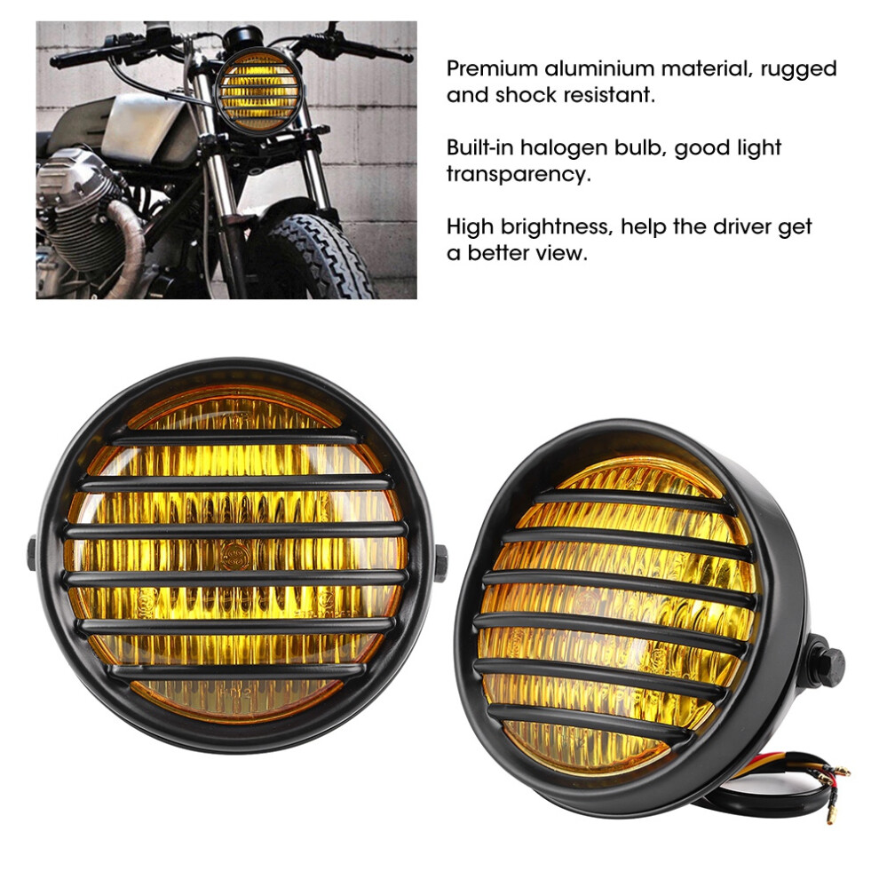 6In Motorcycle Round Headlight Grill Lens Cover 35W Halogen Bulb Universal Motorbike Headlampyellow Glass 8781323609249