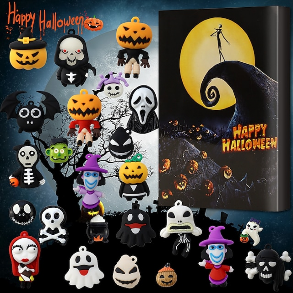 Calendrier de l'Avent de poupées d'Halloween 2023 contenant 24 cadeaux, calendrier de compte à rebours de figurines d'horreur d'Halloween avec jo